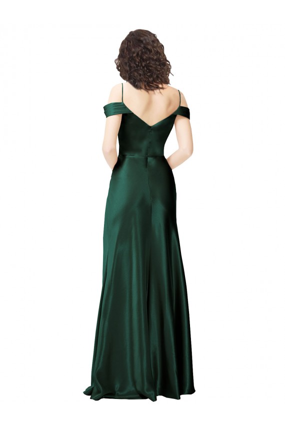 Vert Chasseur Trapèze Épaule Dénudée Bretelles spaghetti Satiné Stretch Longue Formelles Robes demoiselle d'honneur / Robes de soirée / Robes de bal Pas Chère