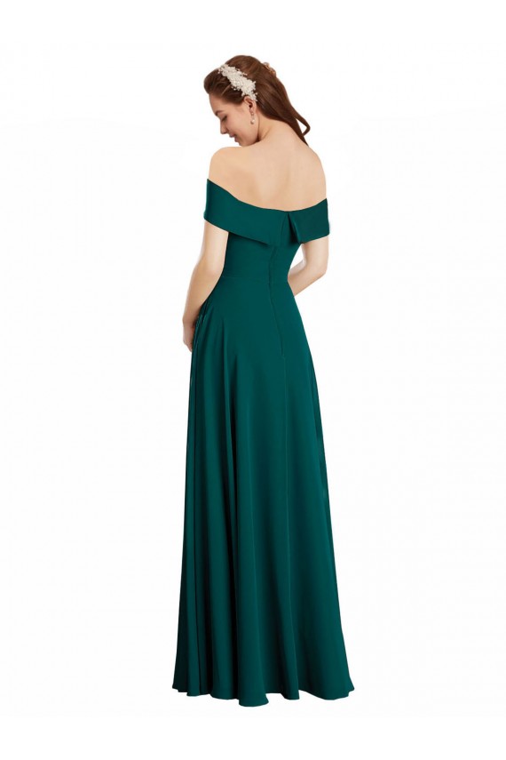 Vert Chasseur Trapèze Épaule Dénudée Mousseline Longue Robes demoiselle d'honneur Pas Chère