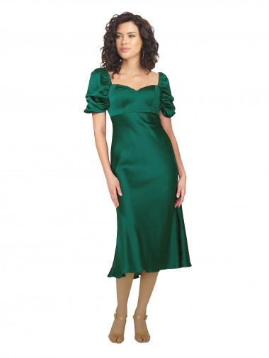 Vert Chasseur Trapèze midi Satiné Soyeux Courte Robes demoiselle d'honneur / Robes de soirée / Robes de bal Pas Chre