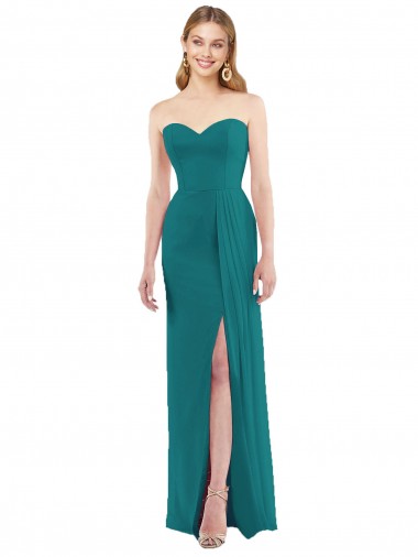 Vert Chasseur Trompette Sans bretelle Mousseline Longue Robes demoiselle d'honneur Pas Chre