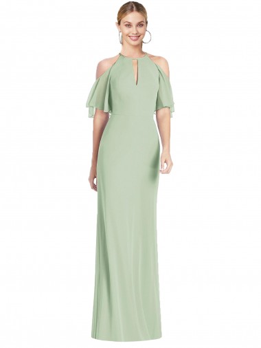 Vert Sauge Sirène Licou Mousseline Longue Robes demoiselle d'honneur Pas Chre