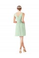 Vert Sauge Trapèze Col V Mousseline Courte Robes demoiselle d'honneur / Robes de cocktail Pas Chère