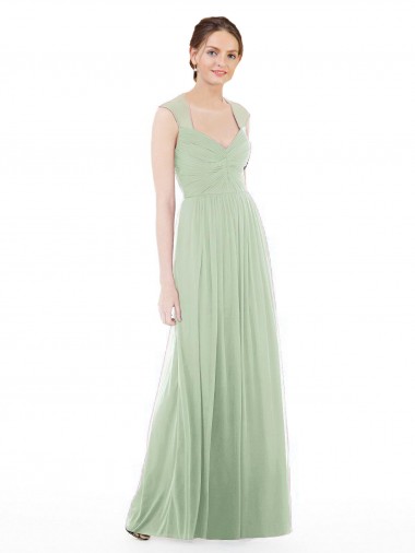 Vert Sauge Trapèze Mousseline Longue Robes demoiselle d'honneur Pas Chre