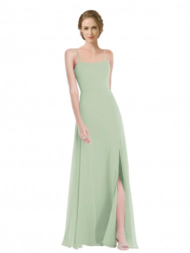 Vert Sauge Trapèze Scoop Mousseline Longue Robes demoiselle d'honneur Pas Chre