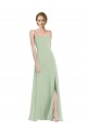 Vert Sauge Trapèze Scoop Mousseline Longue Robes demoiselle d'honneur Pas Chère