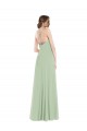 Vert Sauge Trapèze Scoop Mousseline Longue Robes demoiselle d'honneur Pas Chère