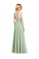 Vert Sauge Trompette Bretelles spaghetti Col Carré Mousseline Longue Formelles Robes demoiselle d'honneur / Robes de soirée Pas Chère
