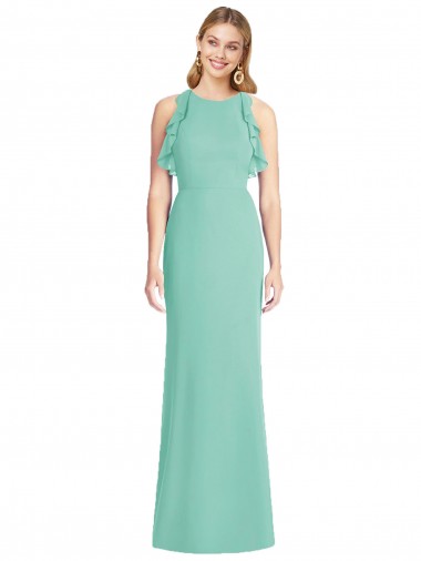 Vert de jade Sirène Col bijou Mousseline Longue Robes demoiselle d'honneur Pas Chre