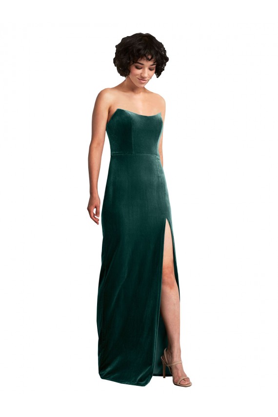 Vert foncé Fourreau Sans bretelle Velours Stretch Longue Formelles Robes demoiselle d'honneur / Robes de soirée / Robes de bal Pas Chère