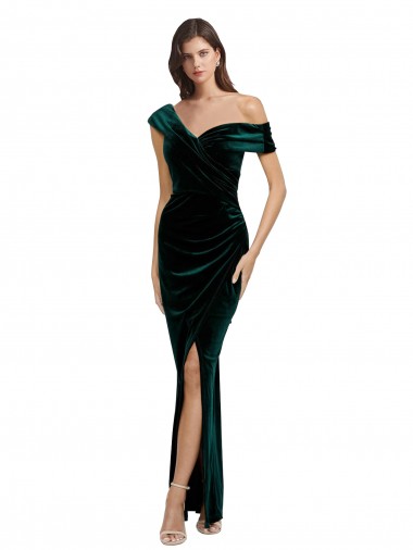 Vert foncé Fourreau Épaule Dénudée Velours Stretch Longue Asymétrique Formelles Robes demoiselle d'honneur / Robes de soirée / Robes de bal Pas Chre