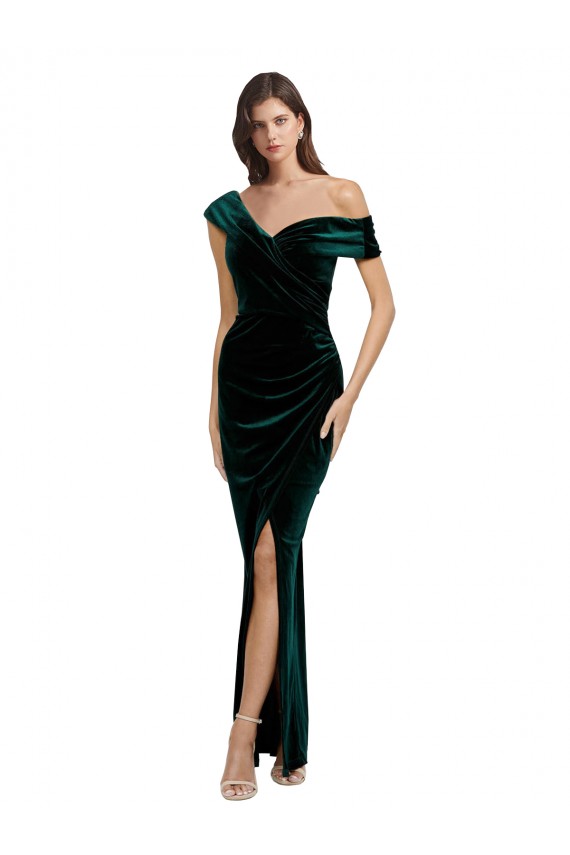 Vert foncé Fourreau Épaule Dénudée Velours Stretch Longue Asymétrique Formelles Robes demoiselle d'honneur / Robes de soirée / Robes de bal Pas Chère