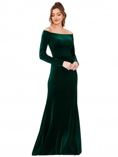 Vert foncé Fourreau Épaule Dénudée Velours Stretch Longue Formelles Robes demoiselle d'honneur / Robes de soirée / Robes de bal Pas Chre