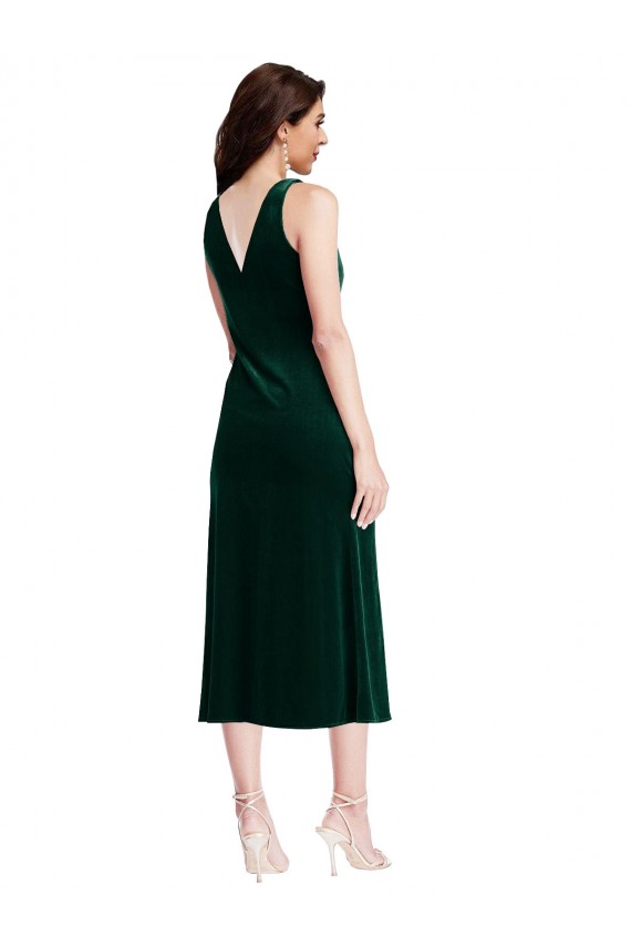 Vert foncé Fourreau midi Velours Stretch Courte Robes demoiselle d'honneur / Robes de bal / Robes de cocktail Pas Chère