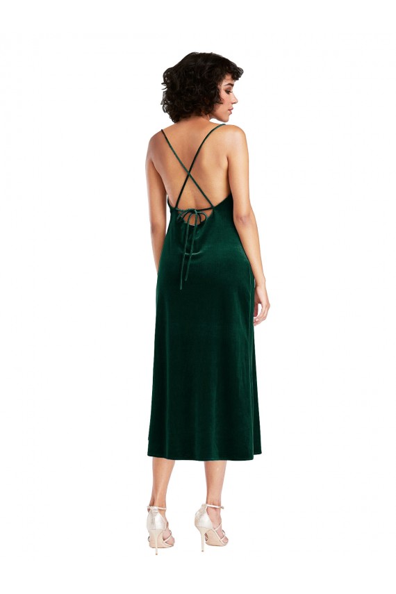 Vert foncé Fourreau midi Velours Stretch Courte Robes demoiselle d'honneur / Robes de soirée / Robes de cocktail Pas Chère