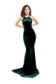 Vert foncé Sirène Col Haut Balayage train Velours Stretch Longue Formelles Robes demoiselle d'honneur / Robes de soirée / Robes de bal Pas Chère