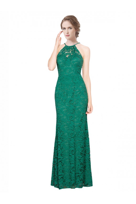Vert foncé Sirène Licou Col Haut Dentelle Longue Robes demoiselle d'honneur / Robes de bal Pas Chère