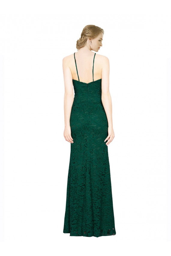 Vert foncé Sirène Licou Col Haut Dentelle Longue Robes demoiselle d'honneur / Robes de bal Pas Chère