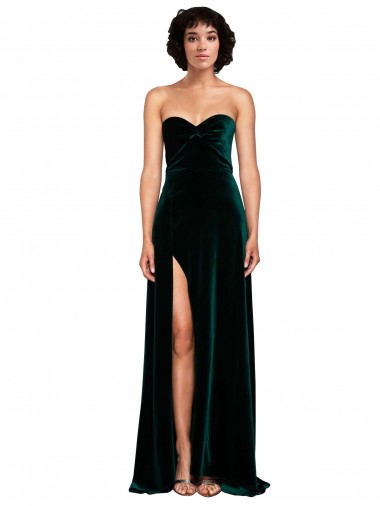 Vert foncé Trapèze Balayage train Velours Stretch Longue Robes demoiselle d'honneur / Robes de bal Pas Chre