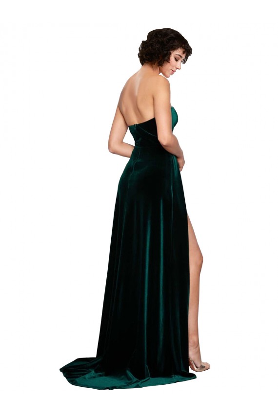 Vert foncé Trapèze Balayage train Velours Stretch Longue Robes demoiselle d'honneur / Robes de bal Pas Chère
