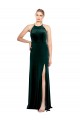 Vert foncé Trapèze Bretelles spaghetti Col bijou Velours Stretch Longue Robes demoiselle d'honneur / Robes de bal Pas Chère