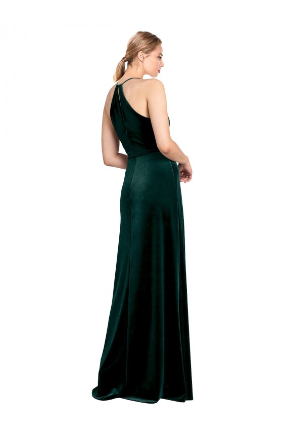 Vert foncé Trapèze Bretelles spaghetti Col bijou Velours Stretch Longue Robes demoiselle d'honneur / Robes de bal Pas Chère