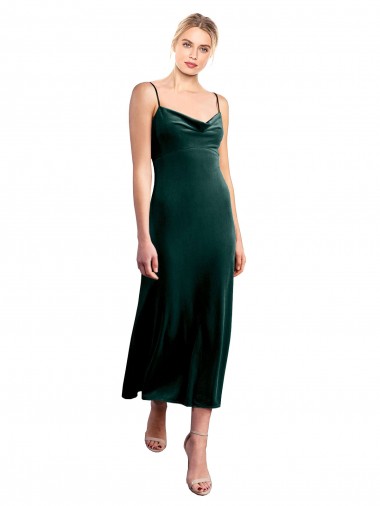Vert foncé Trapèze Bretelles spaghetti midi Velours Stretch Courte Robes demoiselle d'honneur / Robes de bal / Robes de cocktail Pas Chre
