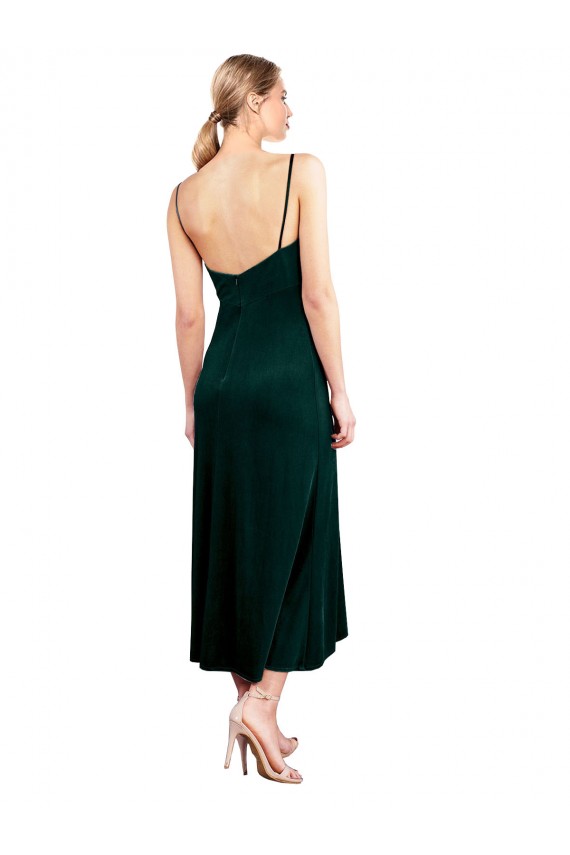 Vert foncé Trapèze Bretelles spaghetti midi Velours Stretch Courte Robes demoiselle d'honneur / Robes de bal / Robes de cocktail Pas Chère
