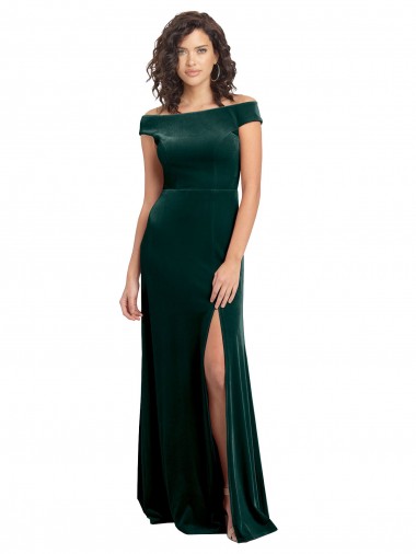 Vert foncé Trapèze Col Carré Velours Stretch Longue Formelles Robes demoiselle d'honneur / Robes de soirée / Robes de bal Pas Chre