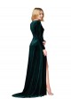 Vert foncé Trapèze Col V Balayage train Velours Stretch Longue Formelles Robes demoiselle d'honneur / Robes de soirée / Robes de bal Pas Chère