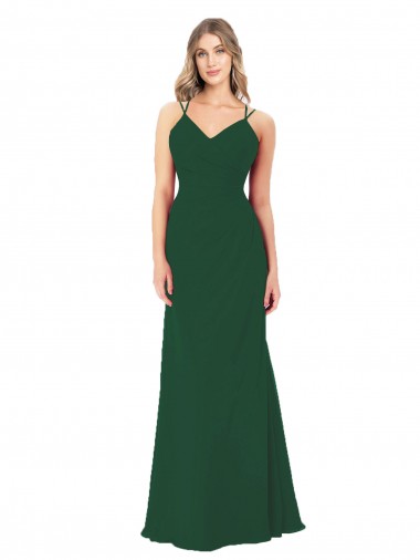 Vert foncé Trapèze Col V Mousseline Longue Robes demoiselle d'honneur Pas Chre