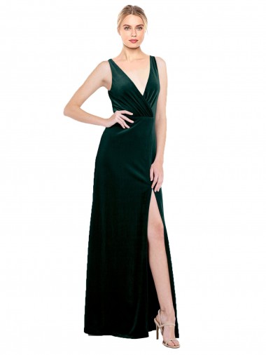 Vert foncé Trapèze Col V Velours Stretch Longue Formelles Robes demoiselle d'honneur / Robes de soirée / Robes de bal Pas Chre