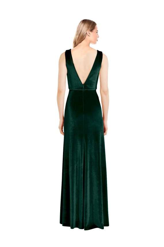 Vert foncé Trapèze Col V Velours Stretch Longue Formelles Robes demoiselle d'honneur / Robes de soirée / Robes de bal Pas Chère