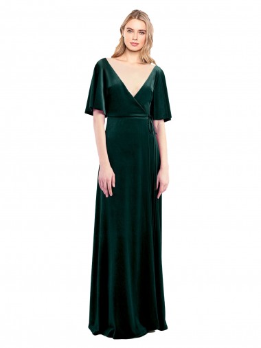 Vert foncé Trapèze Col V Velours Stretch Longue Robes demoiselle d'honneur / Robes de bal Pas Chre