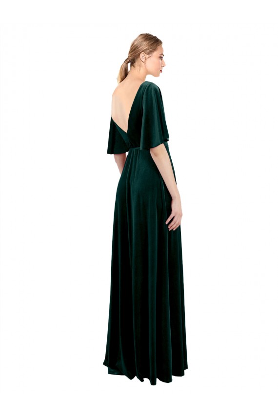 Vert foncé Trapèze Col V Velours Stretch Longue Robes demoiselle d'honneur / Robes de bal Pas Chère