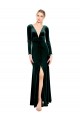 Vert foncé Trapèze Col V Velours Stretch Longue Robes demoiselle d'honneur / Robes de bal Pas Chère