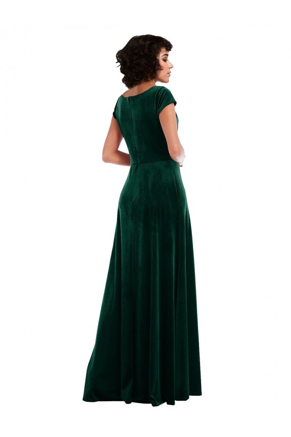 Vert foncé Trapèze Velours Stretch Longue Robes demoiselle d'honneur / Robes de bal Pas Chère