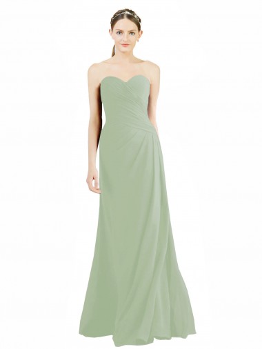 Vert fumée Trapèze Mousseline Longue Robes demoiselle d'honneur Pas Chre