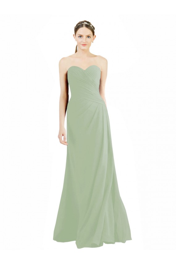 Vert fumée Trapèze Mousseline Longue Robes demoiselle d'honneur Pas Chère