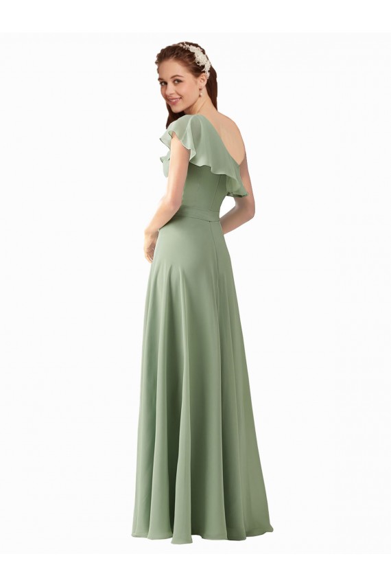 Vert fumée Trapèze Mousseline Longue Robes demoiselle d'honneur Pas Chère
