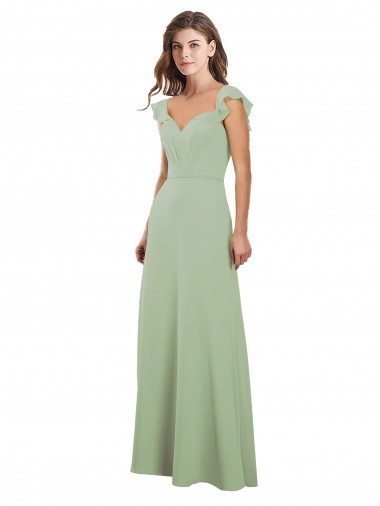 Vert fumée Trapèze Mousseline Longue Robes demoiselle d'honneur Pas Chre