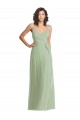 Vert fumée Trompette Bretelles spaghetti Col V Mousseline Longue Formelles Robes demoiselle d'honneur / Robes de soirée Pas Chère