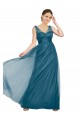 Vert sarcelle Trapèze Col V Tulle Longue Robes demoiselle d'honneur Pas Chère