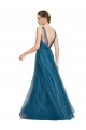 Vert sarcelle Trapèze Col V Tulle Longue Robes demoiselle d'honneur Pas Chère