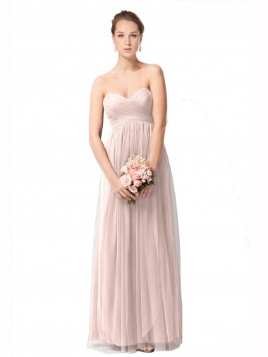 Vintage Rose Trapèze Tulle Longue Robes demoiselle d'honneur Pas Chre