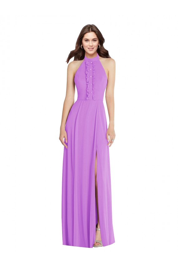 Violet Trapèze Licou Mousseline Longue Formelles Robes demoiselle d'honneur / Robes de soirée Pas Chère