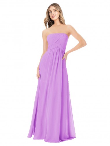 Violet Trapèze Sans bretelle Mousseline Longue Robes demoiselle d'honneur Pas Chre