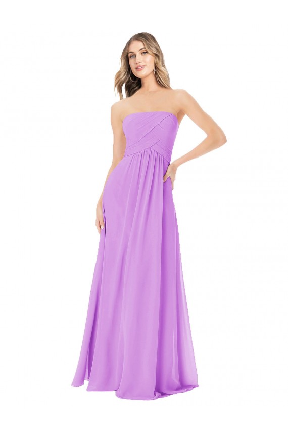 Violet Trapèze Sans bretelle Mousseline Longue Robes demoiselle d'honneur Pas Chère