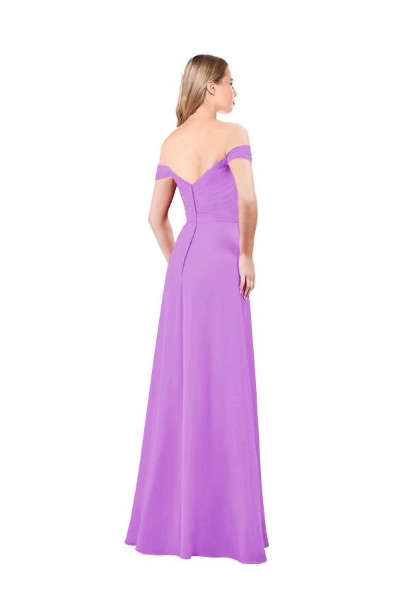 Violet Trapèze Épaule Dénudée Mousseline Longue Robes demoiselle d'honneur Pas Chère